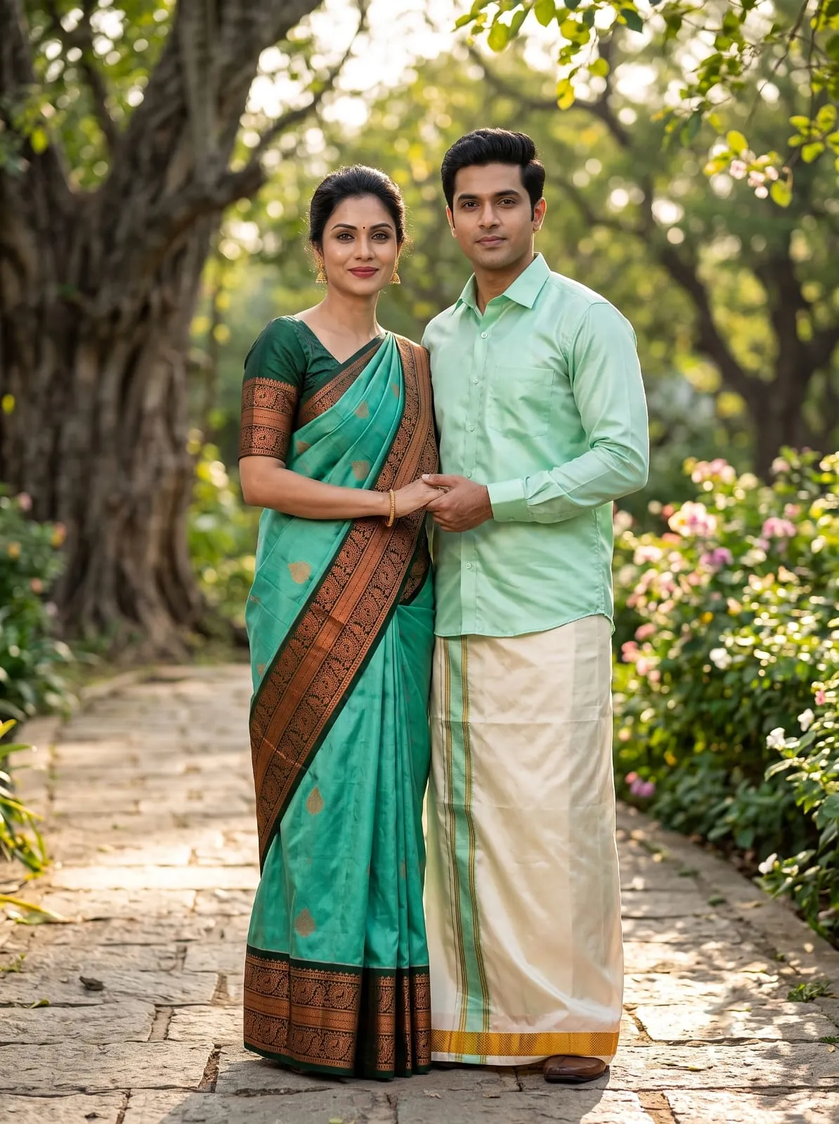 Emerald Teal Kottanji Couple Combo